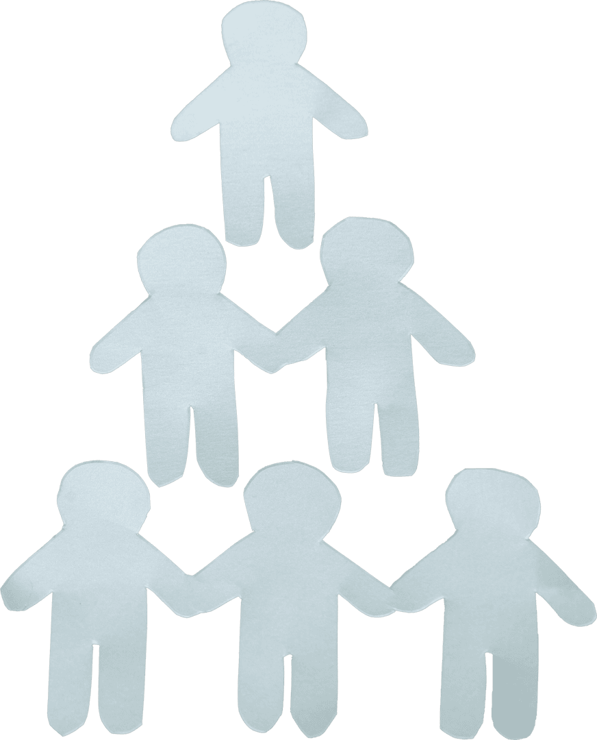 Transparent Human Figure Pyramid Illustrating Teamwork Connection