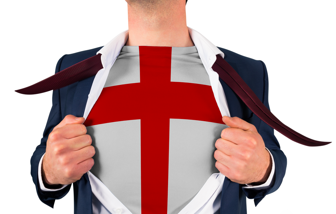 Businessman Opening Shirt to Reveal Transparent England Flag Symbol - Download Free Stock Images Pikwizard.com