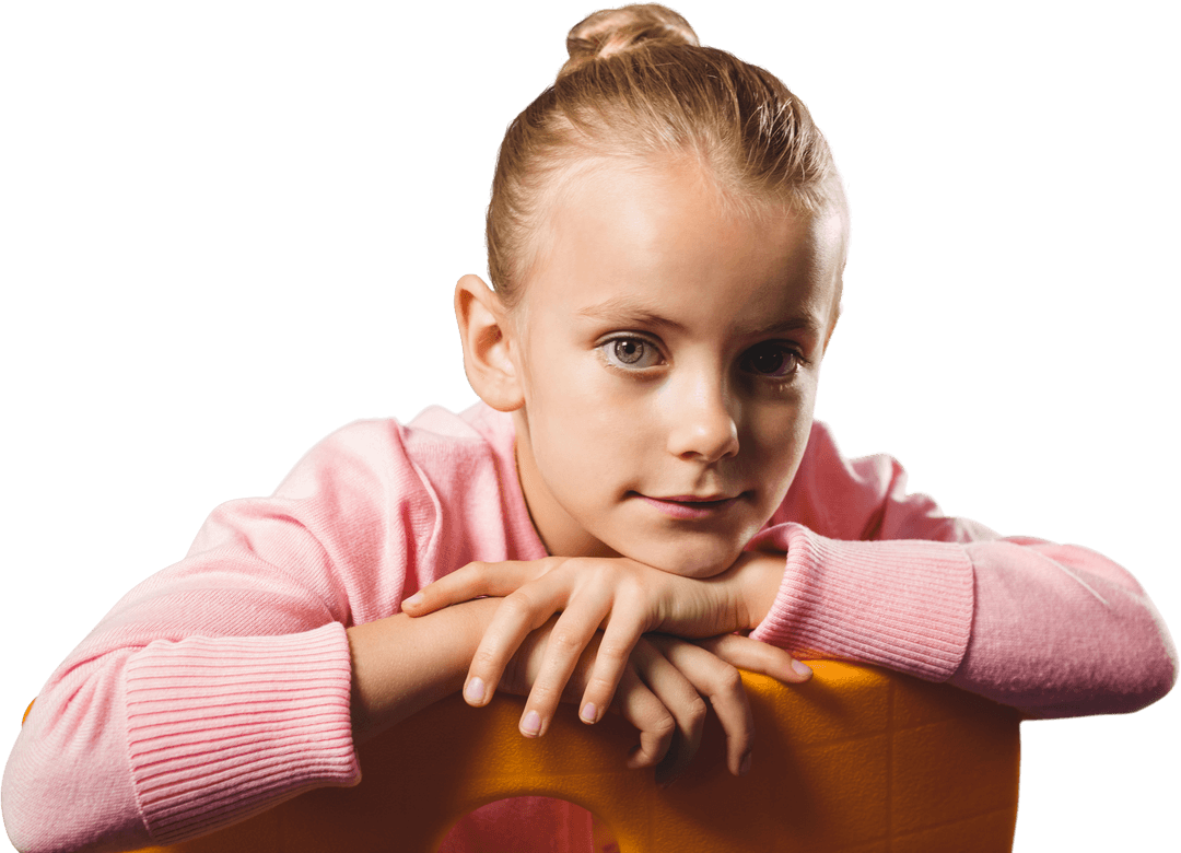 Portrait of Young Child With Updo Hairstyle Smiling at Camera on Transparent Background