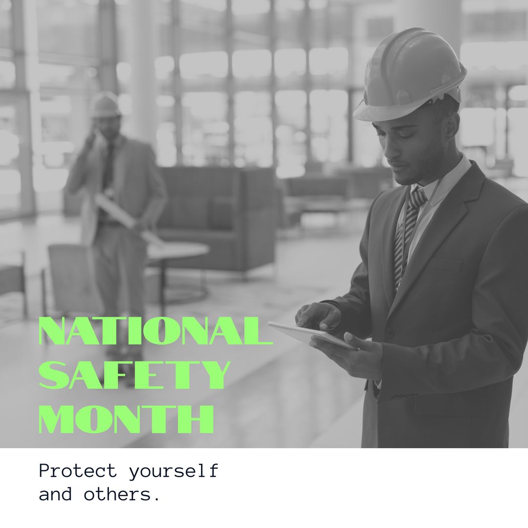 African American Engineer Promoting National Safety Month in Office - Download Free Stock Templates Pikwizard.com