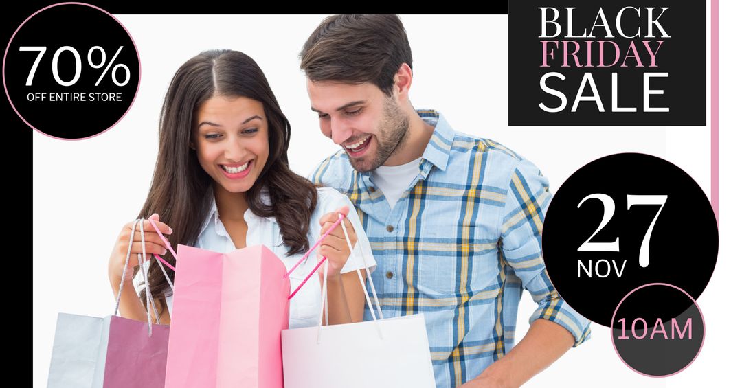 Excited Couple Enjoying Black Friday Shopping Bags