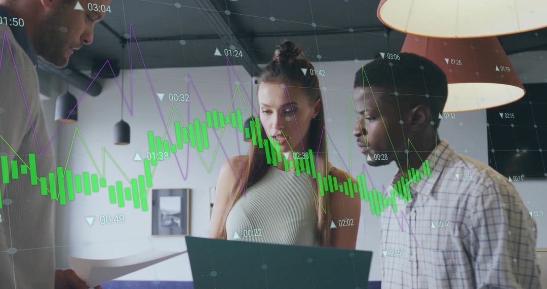 Young Analysts Analyzing Data with Digital Charts Overlay