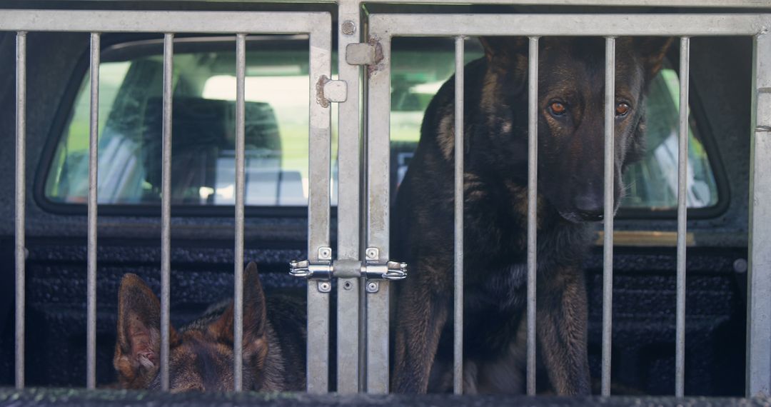 Police Dogs in Vehicle Cage Waiting for Duty - Free Images, Stock Photos and Pictures on Pikwizard.com