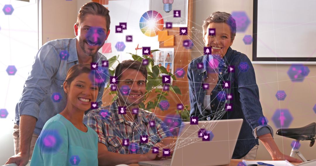 Diverse Team Collaborating with Digital Interface in Creative Office