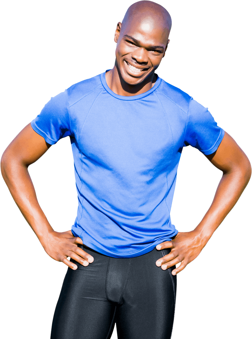 Smiling Athlete in Blue Sportswear on Transparent Background