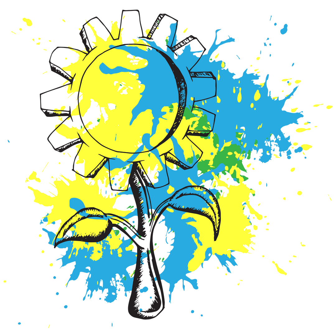 Bright Abstract Flower Illustration with Colorful Splatters