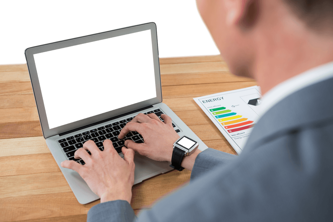 Transparent Background Businessman Using Laptop Work