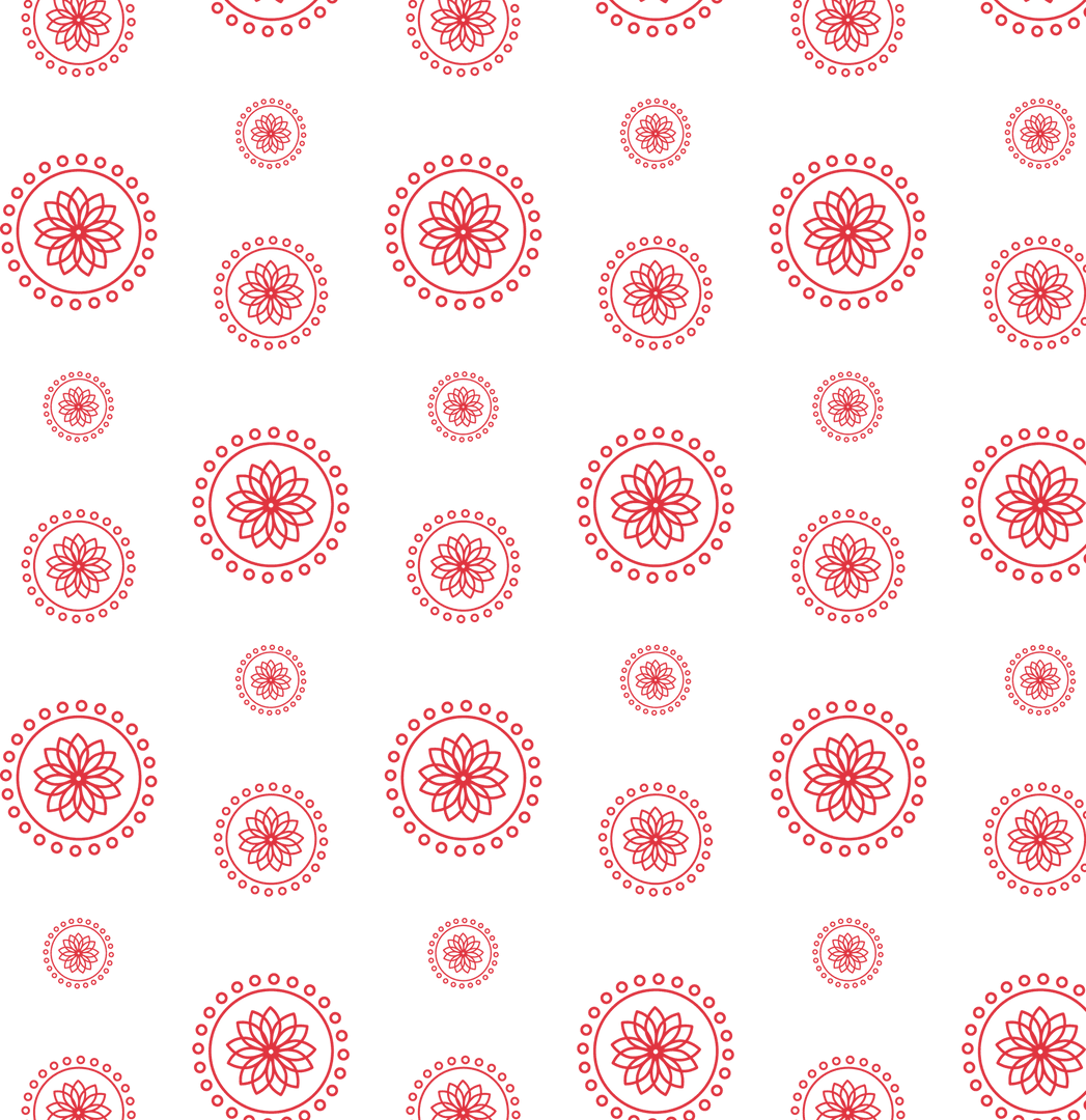 Red Circular Floral Pattern on Transparent Background