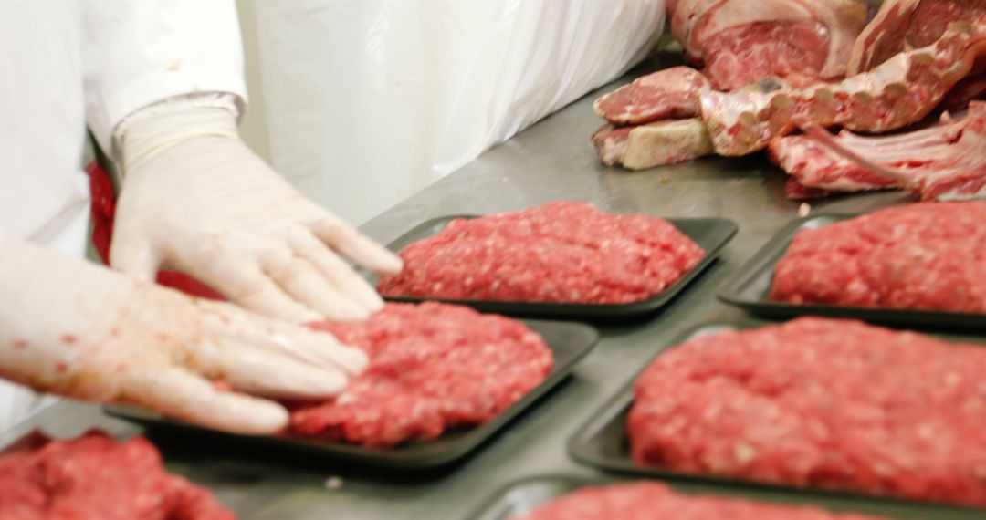 Butcher Packing Fresh Minced Meat in Trays - Free Images, Stock Photos and Pictures on Pikwizard.com