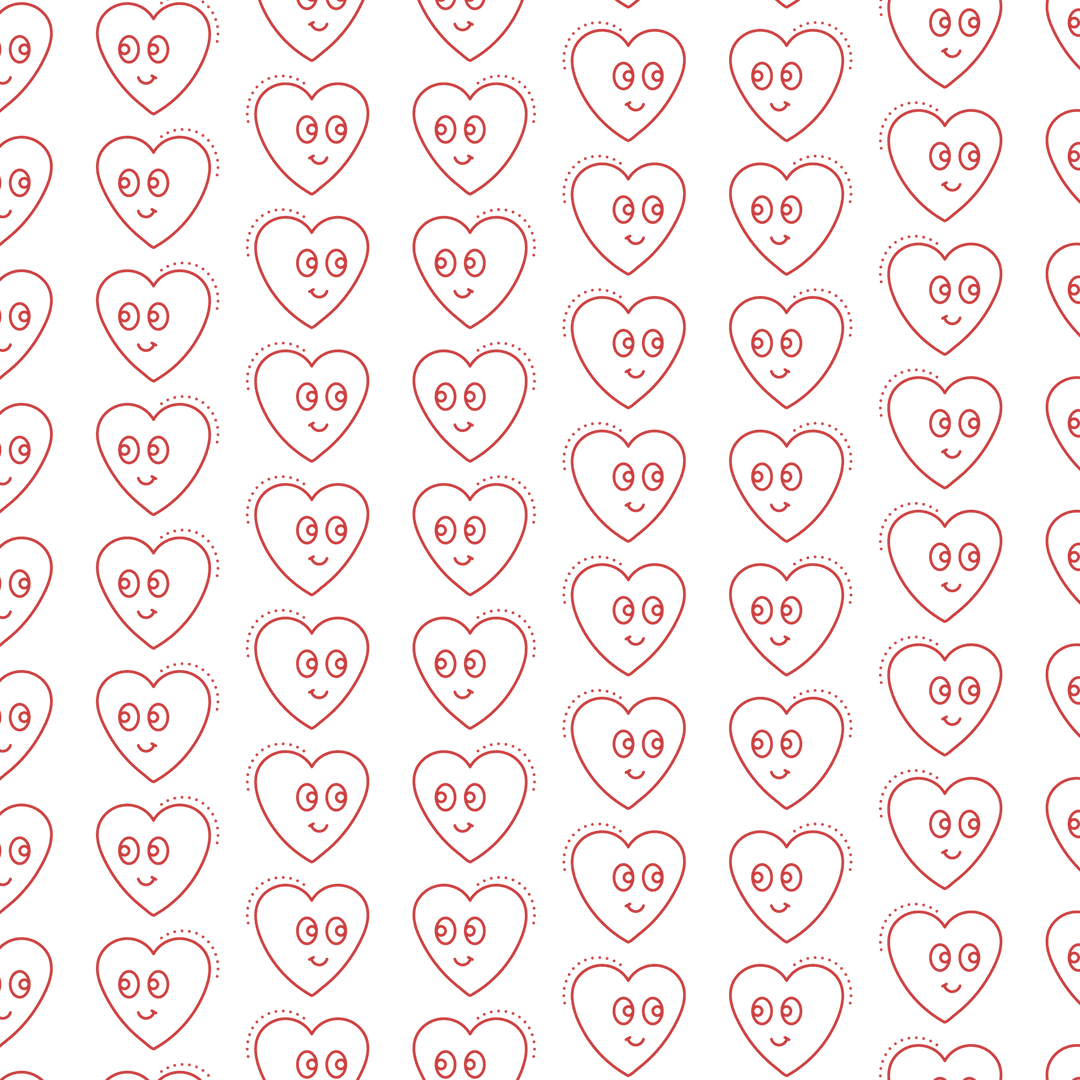 Seamless Red Hearts with Love Emoticons on Transparent Background