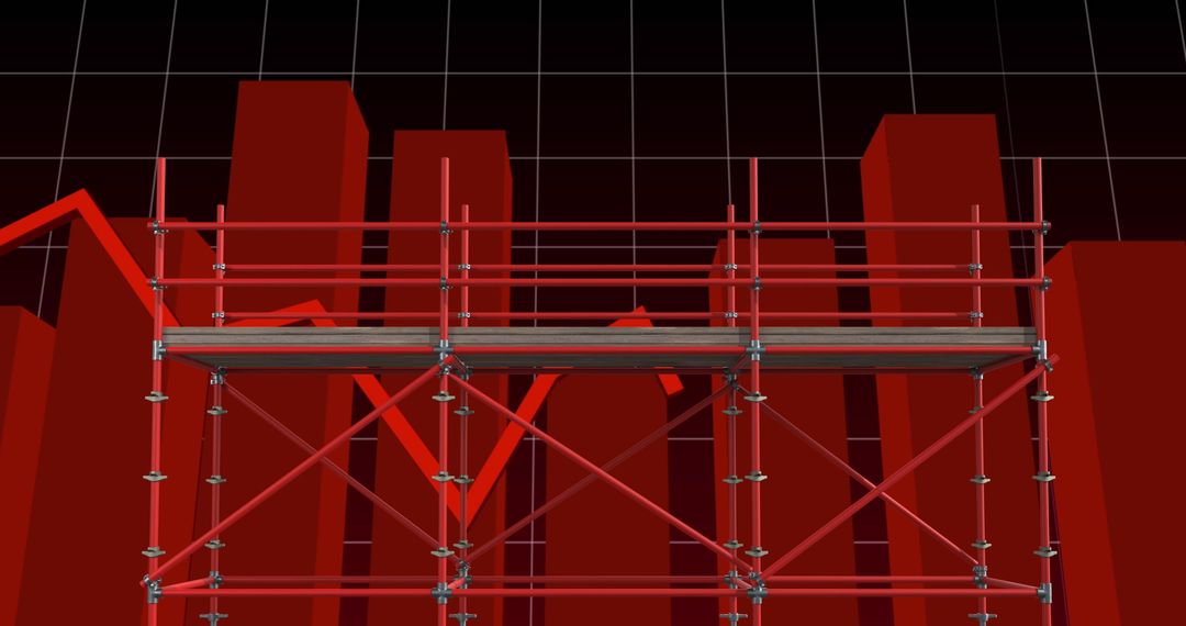 Red Scaffolding Against Rising Graph Background