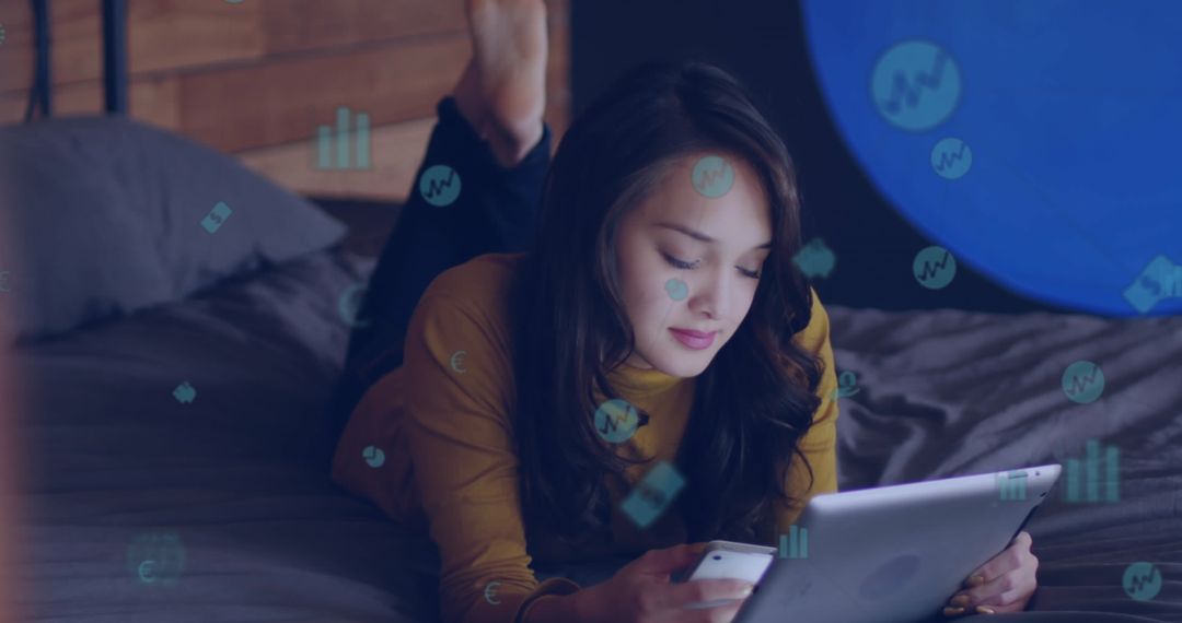Woman Engaging with Digital Tech Devices at Home