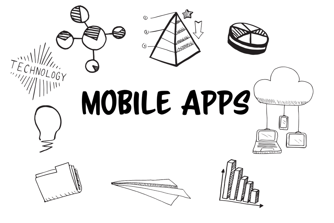 Mobile Apps Technology Symbols on Transparent Background