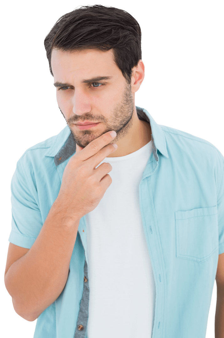 Thoughtful Man Touching Chin in Transparent Background