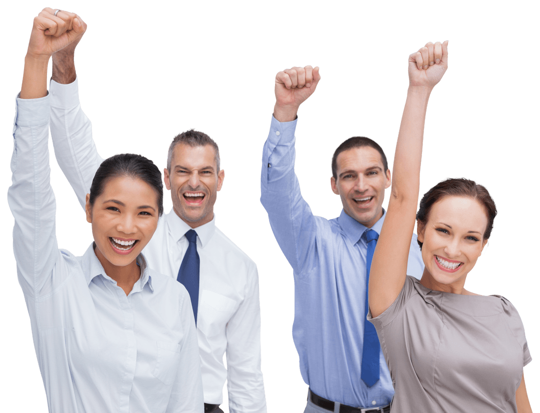 Cheerful Business Team Celebrating Success with Transparent Background