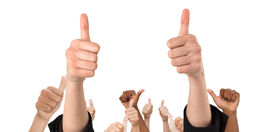 Transparent Thumbs Up Mosaic with Diverse Raised Hands