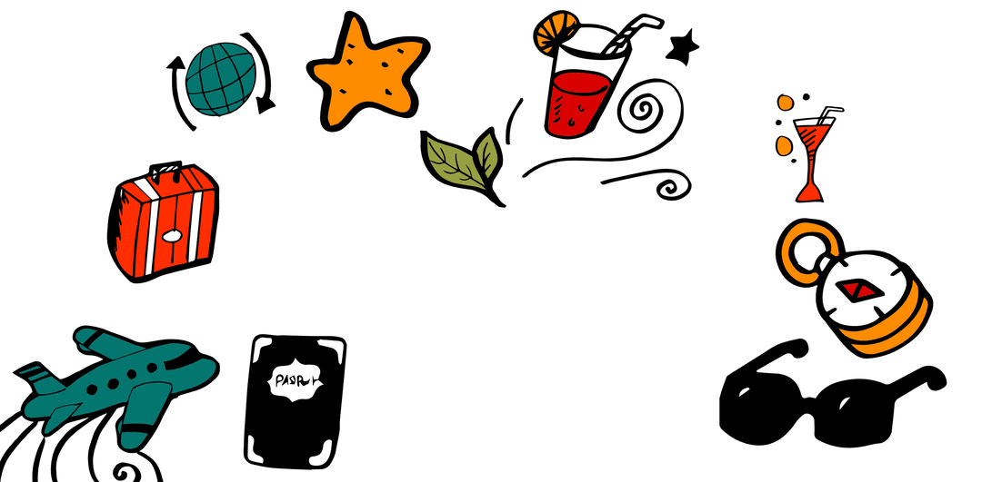 Vacation Travel Icons on Transparent Background