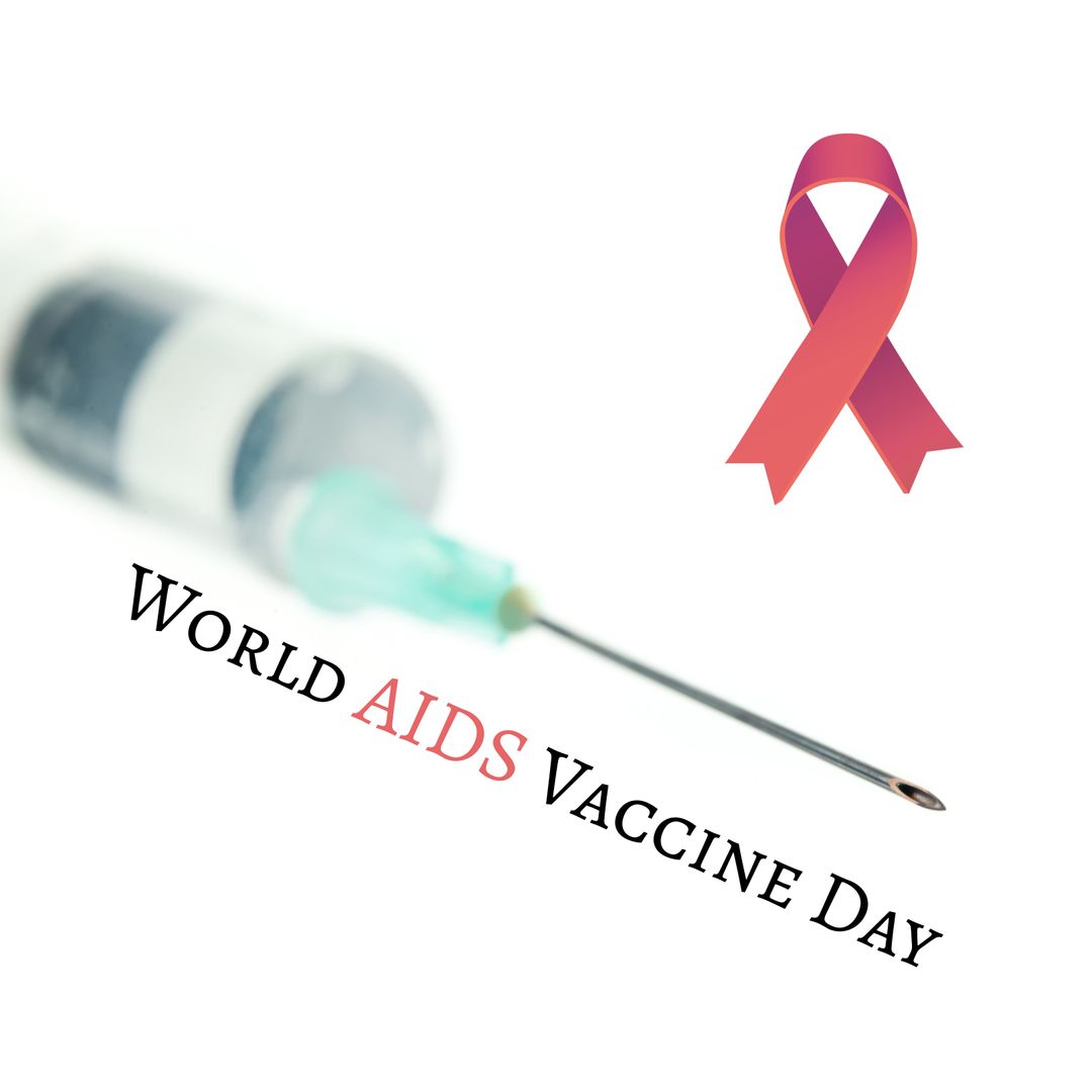 Syringe and Red Ribbon for World AIDS Vaccine Day Awareness