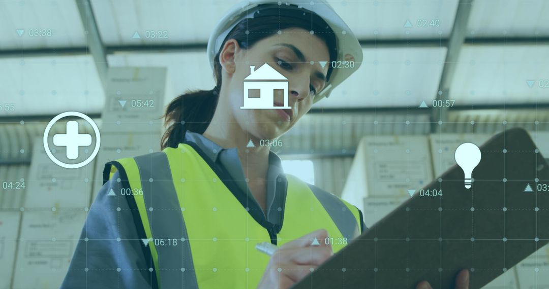 Warehouse Inspector Verifying Inventory with Digital Interface