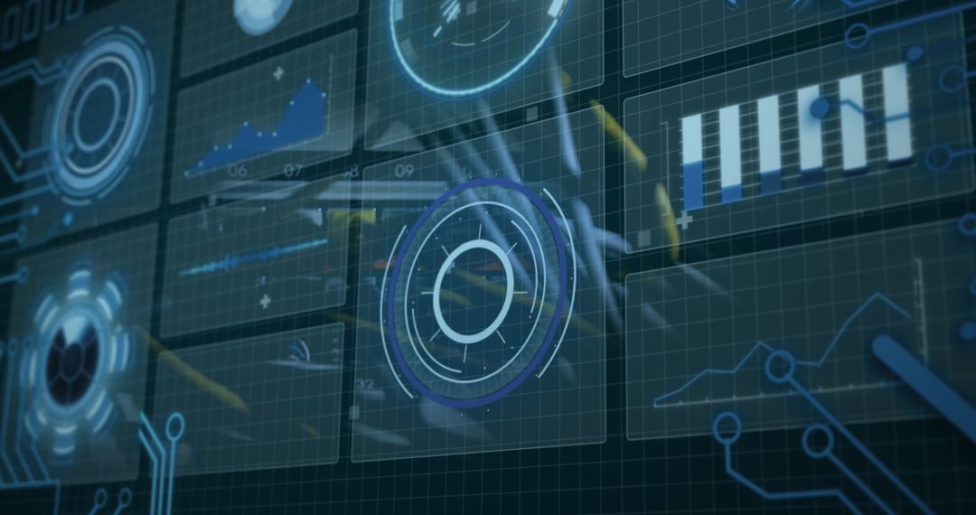 Futuristic Digital Interface and Data Processing in Server Room