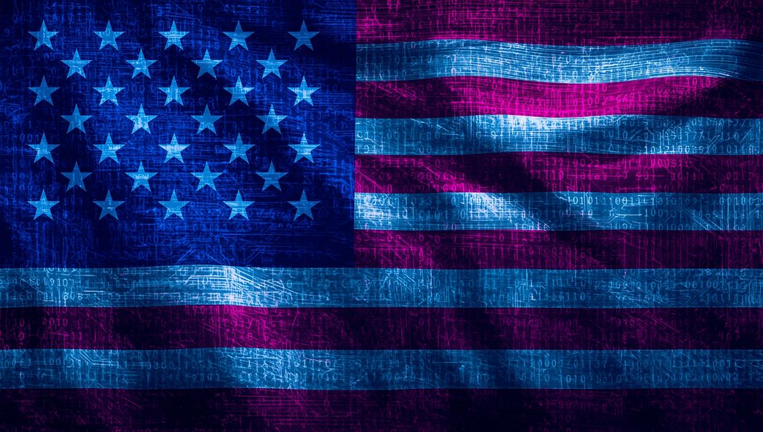 Futuristic American Flag with Binary Code Betraying Technology's Influence