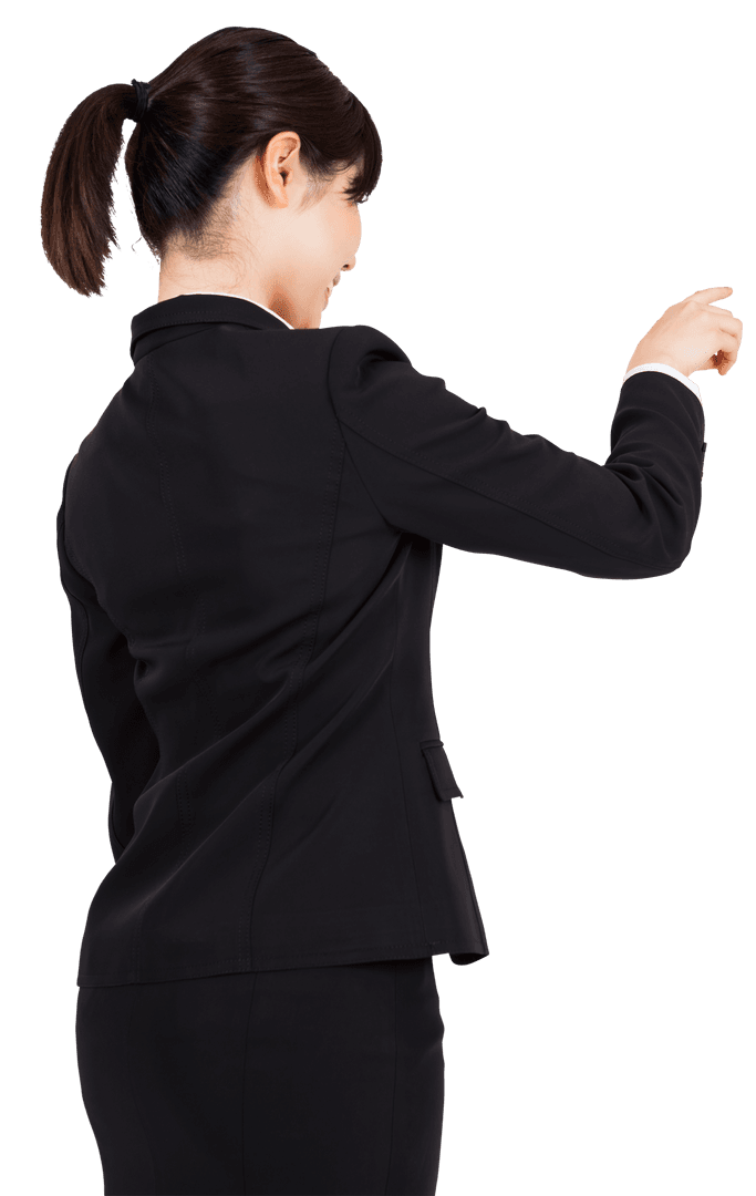Smiling Businesswoman Pointing Confidently Transparent Background