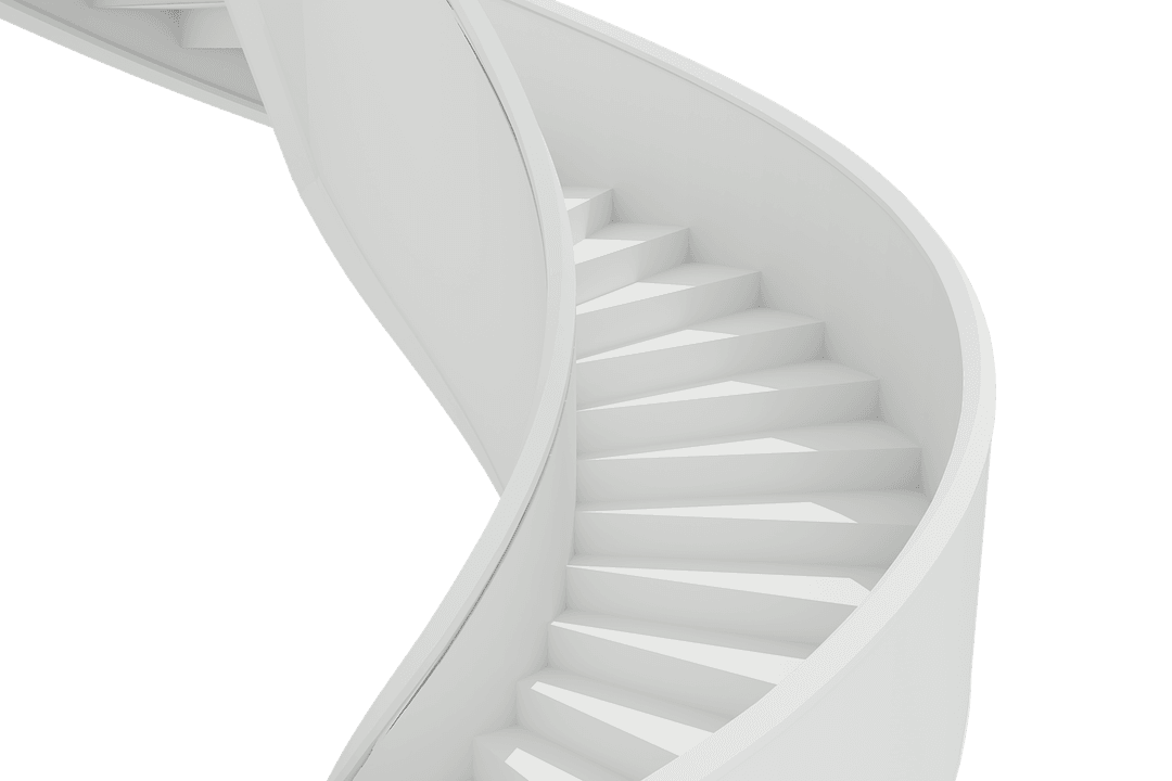 White Spiral Stairs Curving on Transparent Background