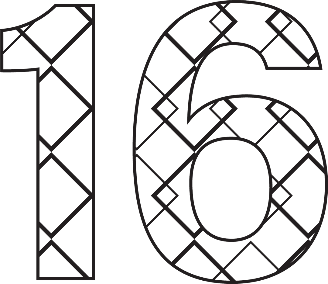 Decorative Geometric Number 16 on Transparent Background