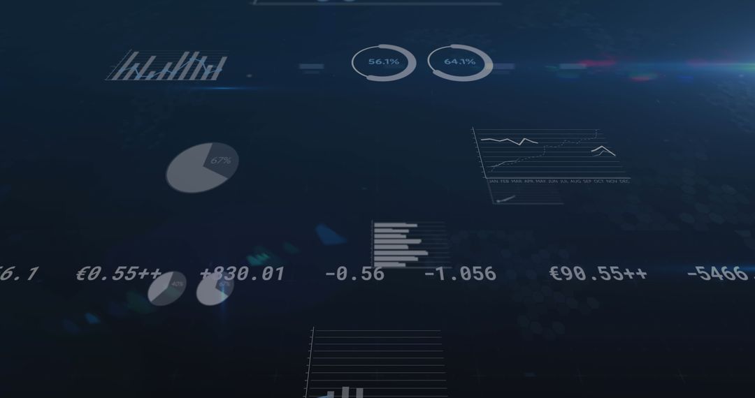 Financial Data and Statistics in Digital Interface on Blue Background