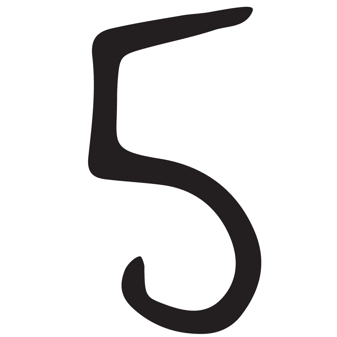 Handwritten Number Five on Transparent Background
