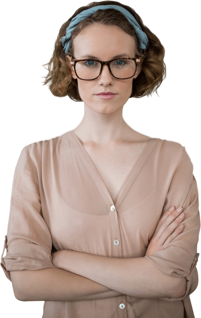 Confident Woman with Arms Crossed over Transparent Background