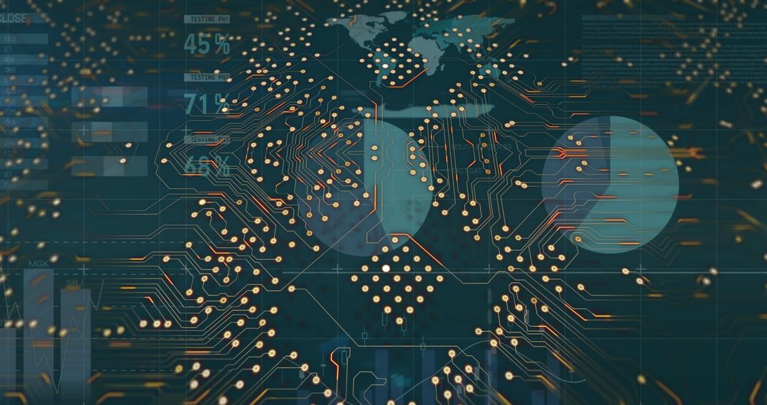 Abstract Digital Circuit Board with Data Visualizations
