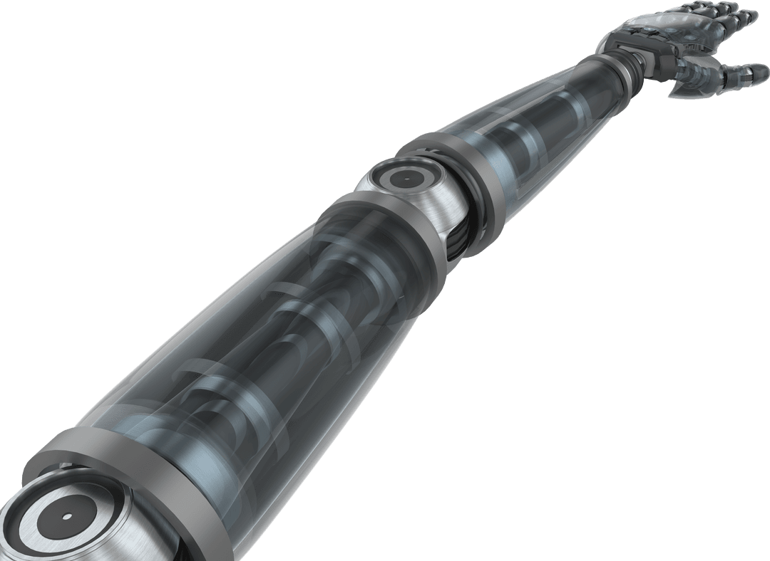 Transparent High-Tech Robotic Arm Close Up with Gray Metal Design