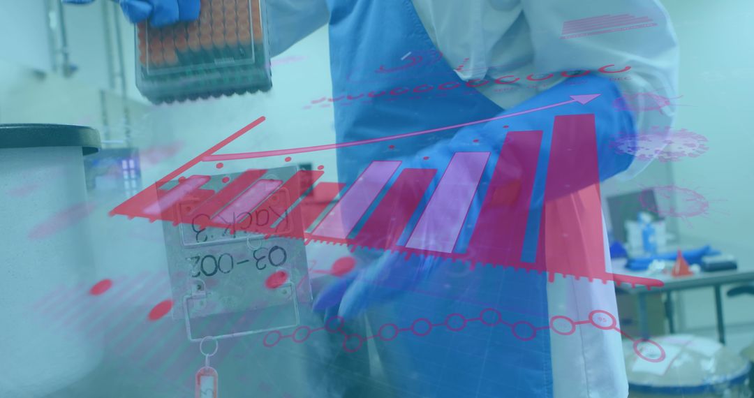 Scientist in Lab Interacting with Digital Statistical Interface on Research