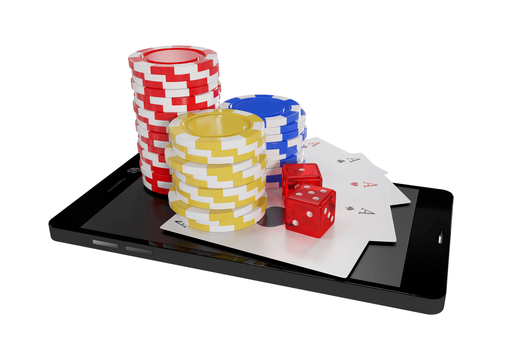 Transparent Smartphone Displaying Virtual Casino Chips and Cards