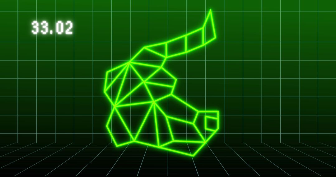 Geometric Bull on Green Digital Grid with Data Overlay