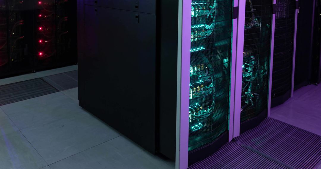 Futuristic Data Center with Illuminated Servers