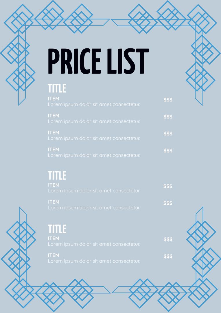 Elegant Geometric Design Price List Template for Menus and Catalogs - Download Free Stock Templates Pikwizard.com