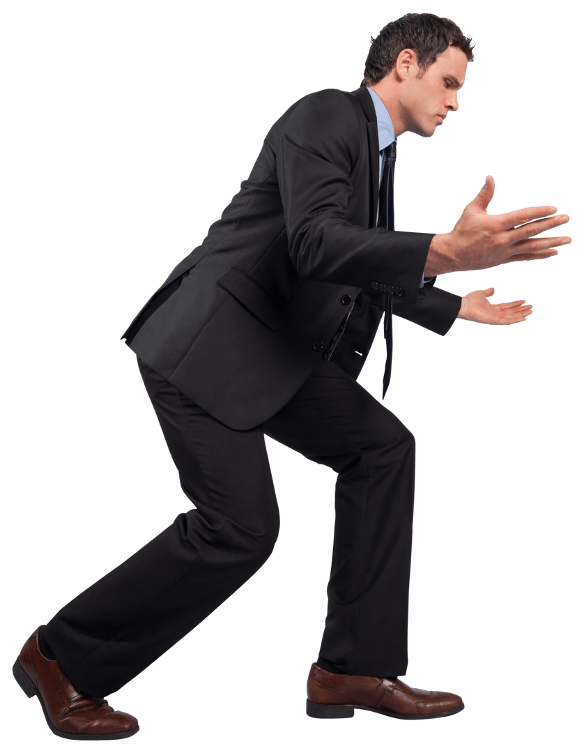 Businessman Running with Outstretched Arms in Transparent Background