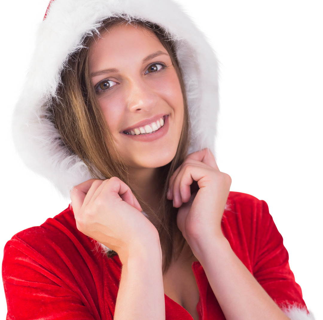 Smiling Brunette in Santa Outfit with Transparent Background - Download Free Stock Images Pikwizard.com