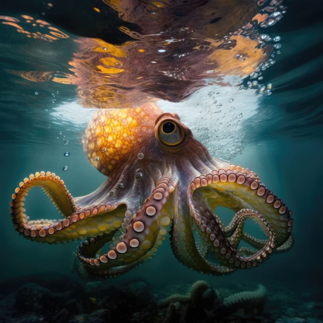 Close up of octopus swimming underwater, created using generative ai technology - Free Images, Stock Photos and Pictures on Pikwizard.com