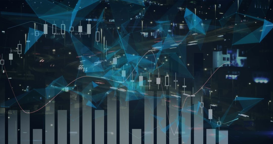 Futuristic Finance Visualization with 3D Elements and Cityscape