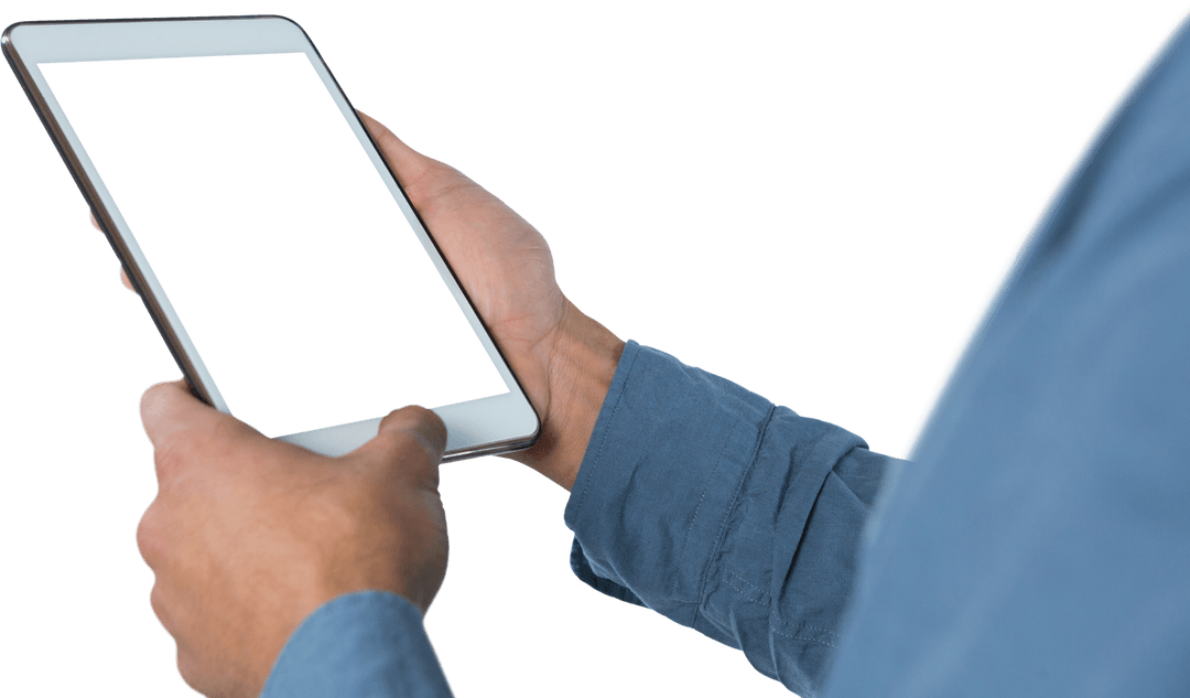 Transparent Background Mid Section Man Holding Digital Tablet