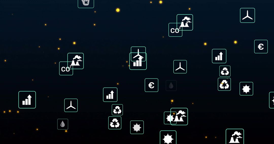 Sustainability and Renewable Energy Icons Against Dark Background