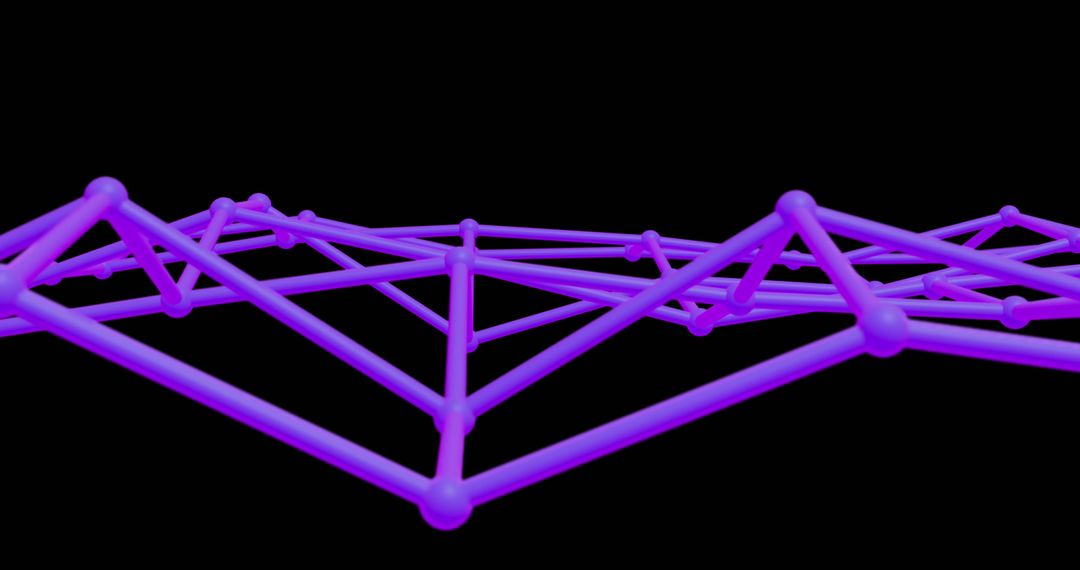 Digital Network Connections Neon Glow on Black Background