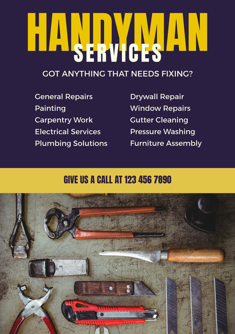 Handyman Services Promotional Flyer with Tools Display on Workbench - Download Free Stock Templates Pikwizard.com