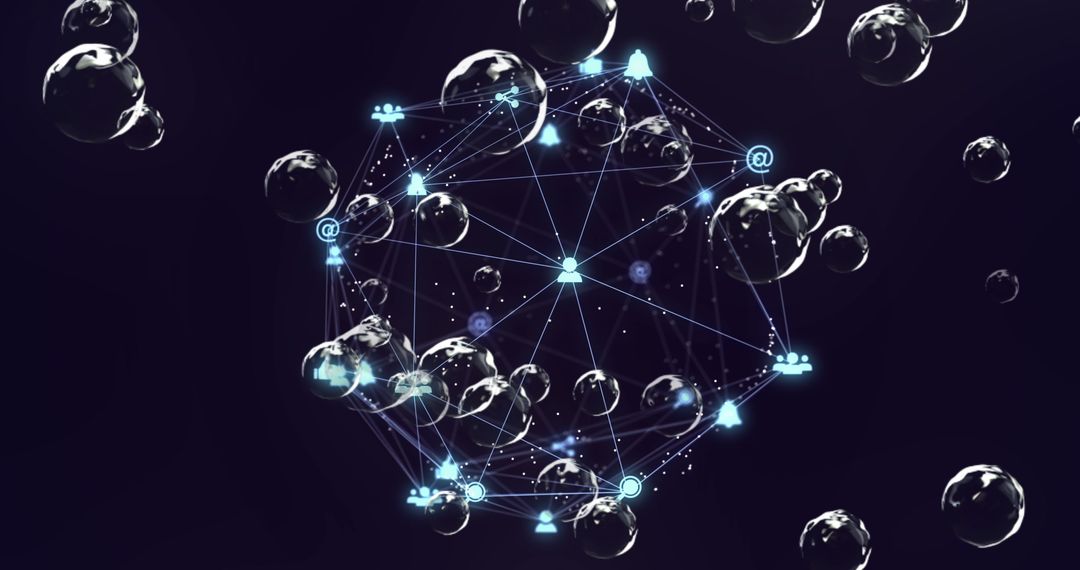 Cybernetic Network with Data Connections on Black Background