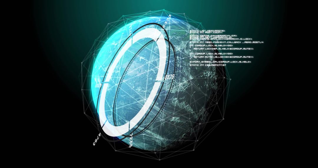 Futuristic Digital Globe with Cyber Data and Geometric Shapes