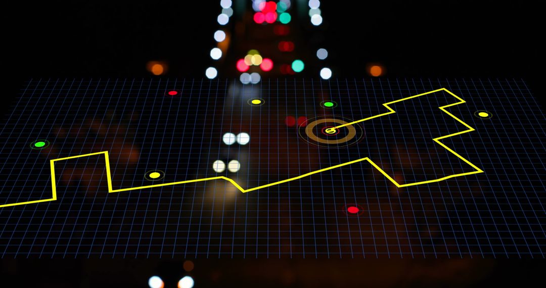 Abstract Navigation Map Over Night City Traffic Lights