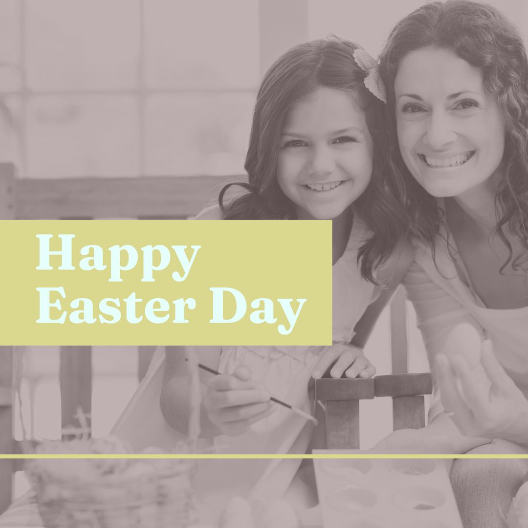Mother and Daughter Celebrating Joyful Easter with Egg Painting